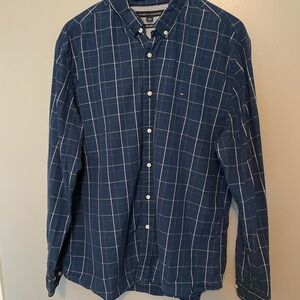 Vintage Tommy Hilfiger Check Pattern Long Sleeve Button Down Blue Size XXL Men’s